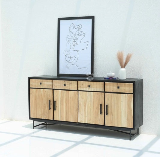 Milen Classic Sideboard – 4 Doors, Solid Acacia Wood, Black Finish | Opelhome UAE