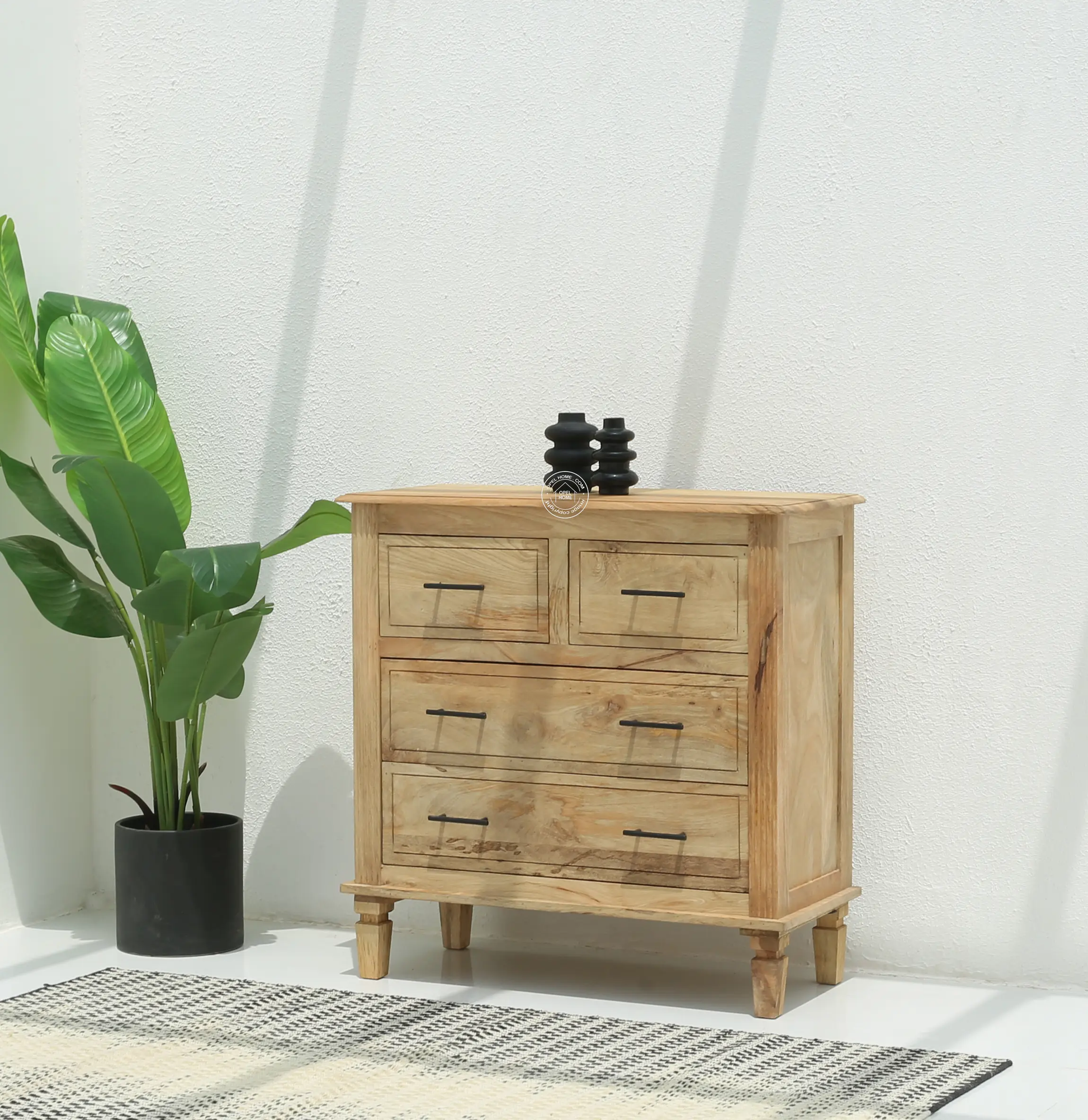 Miller Wooden Chest of Drawers – 4 Drawers, Solid Mango Wood, Sand Blasting Finish | Opelhome UAE - Opelhome