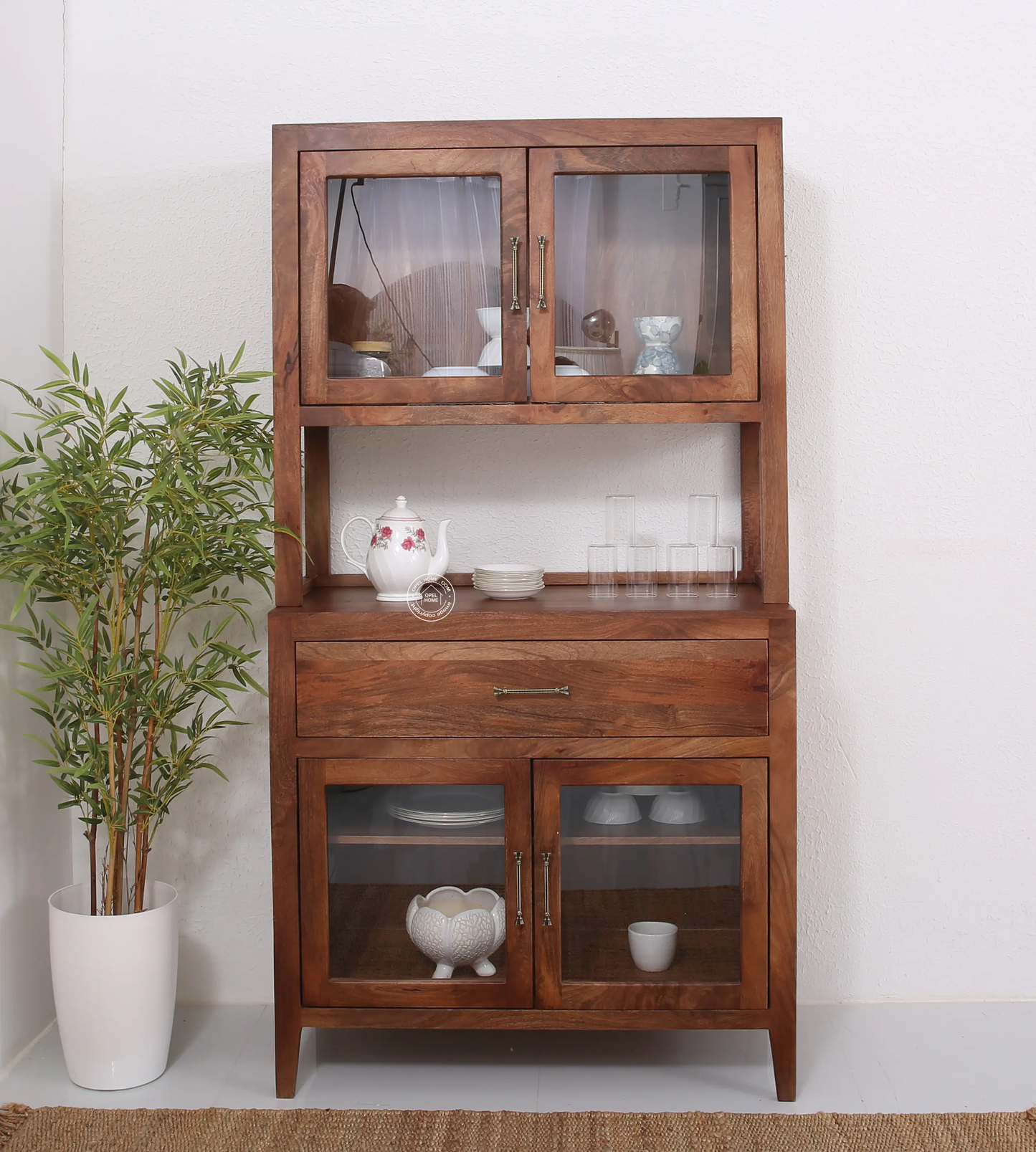 Minion glass wooden 4 door bar cabinet with drawer - Opelhome