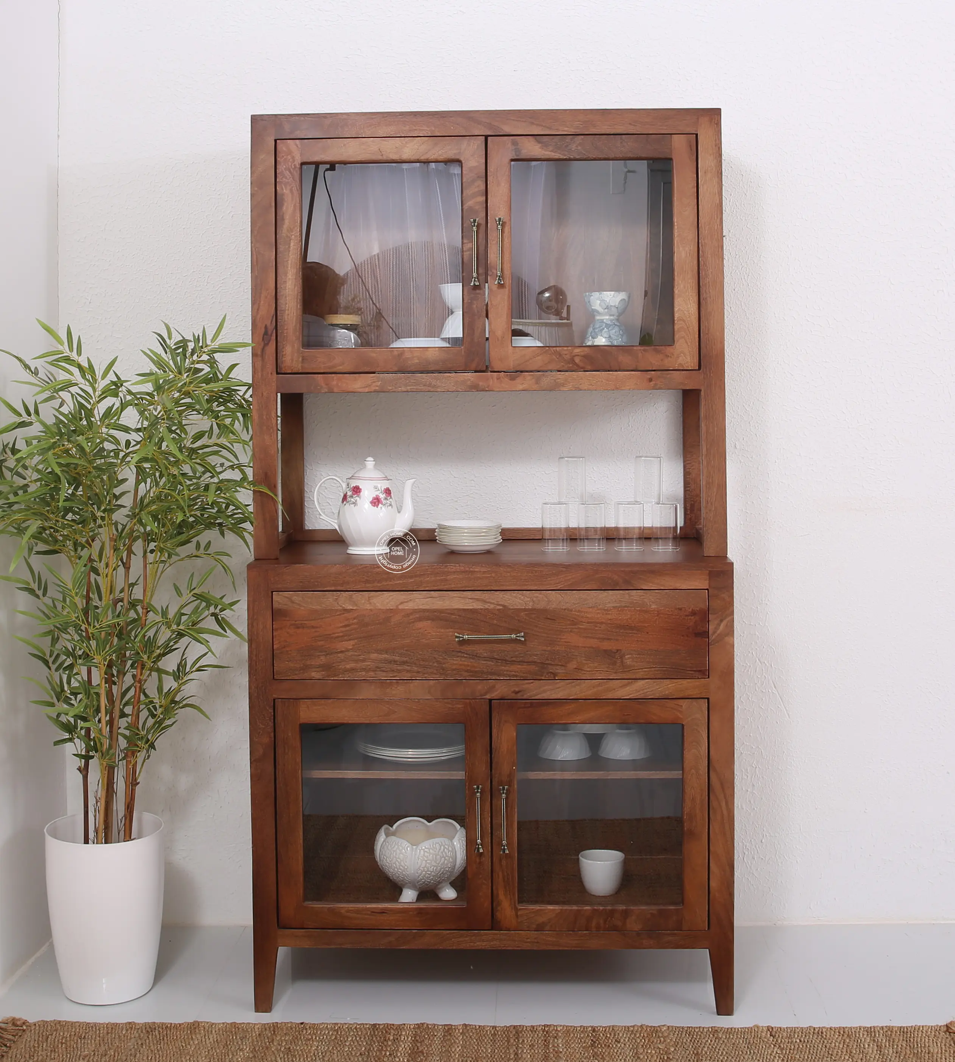 Minion glass wooden 4 door bar cabinet with drawer - Opelhome