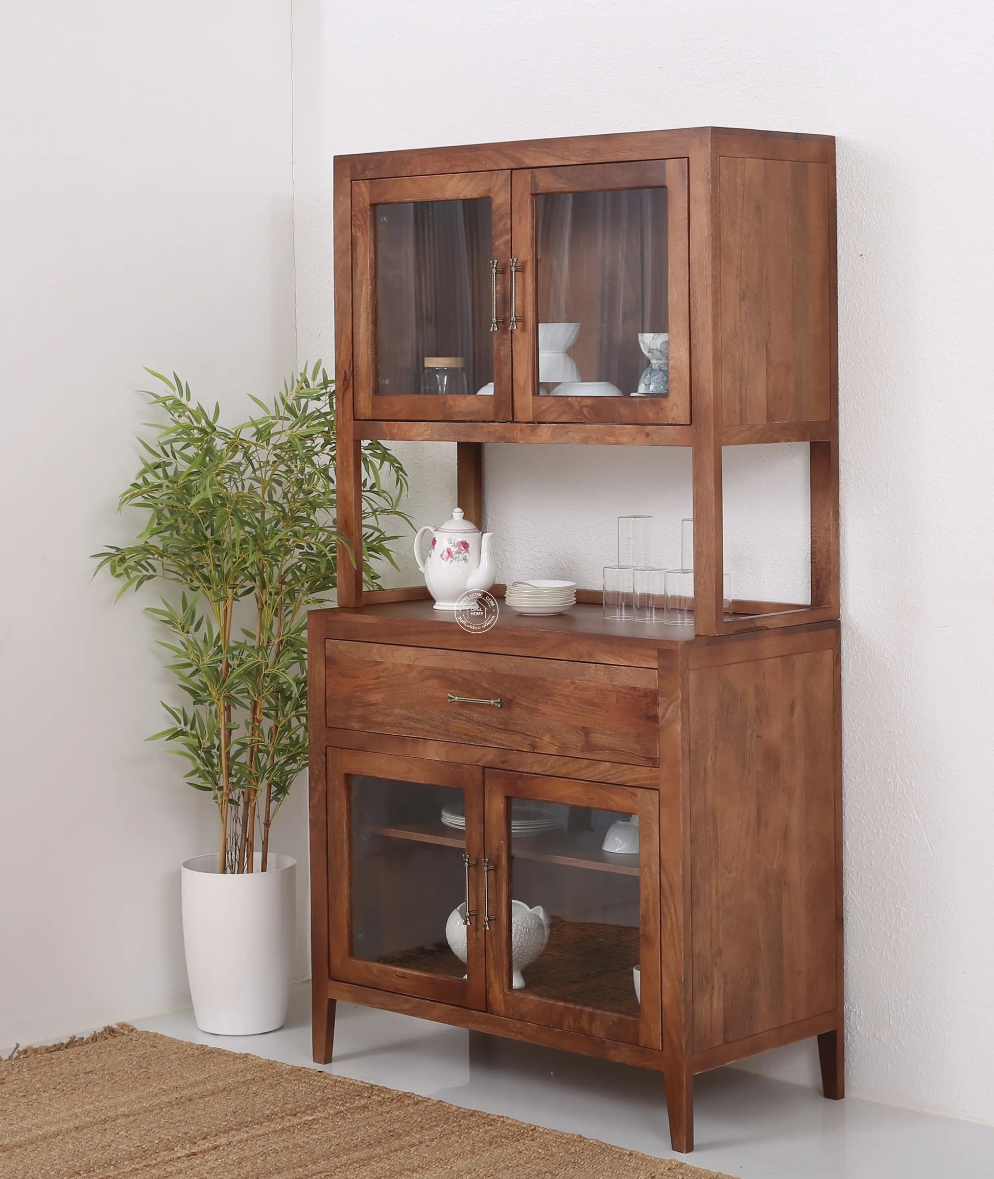 Minion glass wooden 4 door bar cabinet with drawer - Opelhome