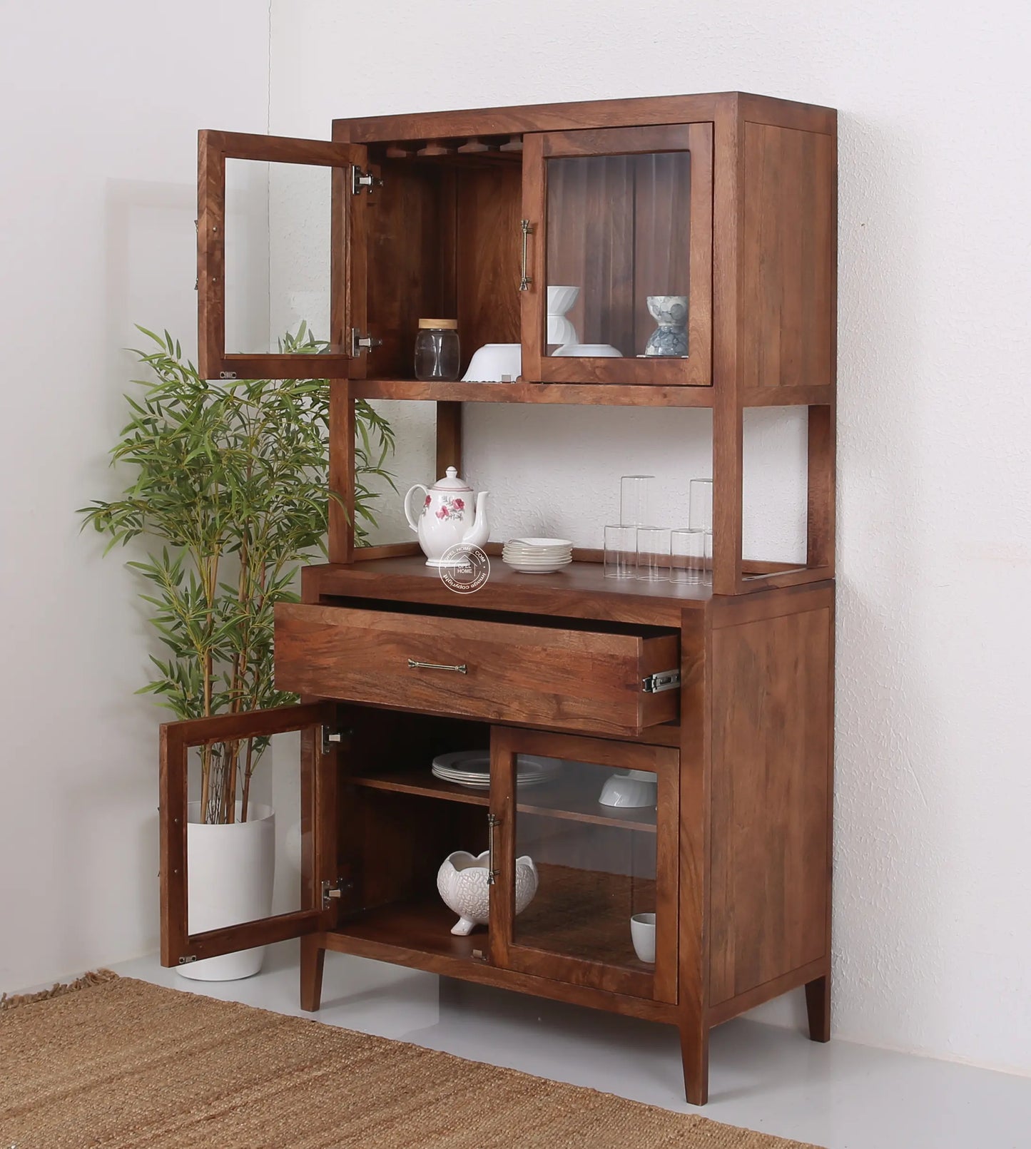 Minion glass wooden 4 door bar cabinet with drawer - Opelhome