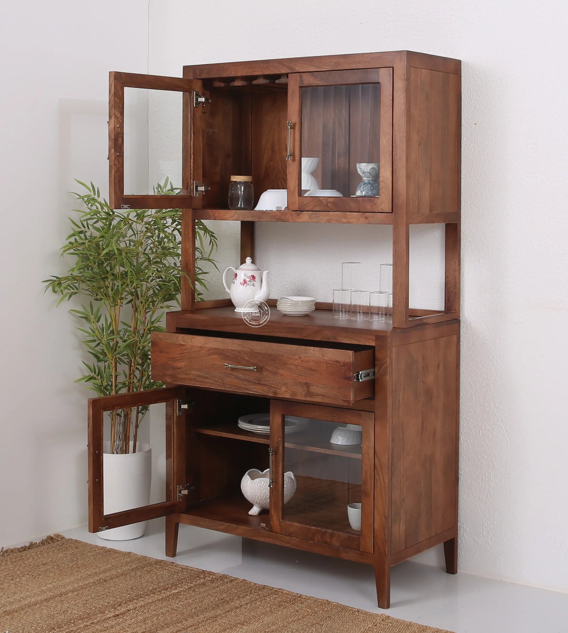 Minion glass wooden 4 door bar cabinet with drawer - Opelhome