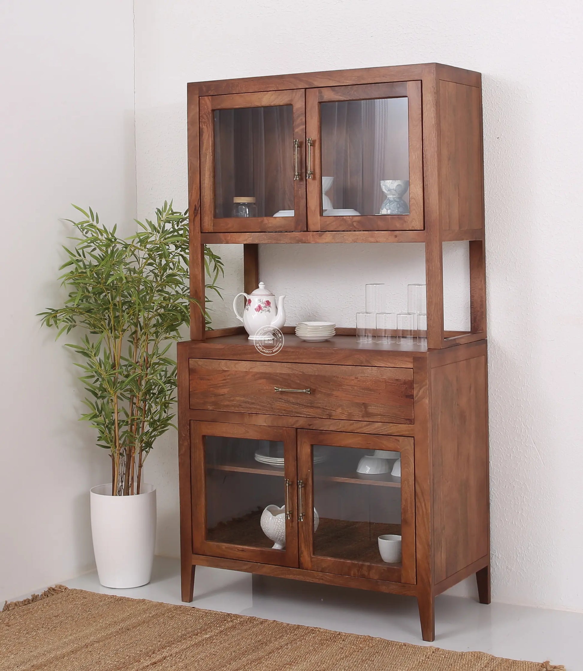 Minion glass wooden 4 door bar cabinet with drawer - Opelhome