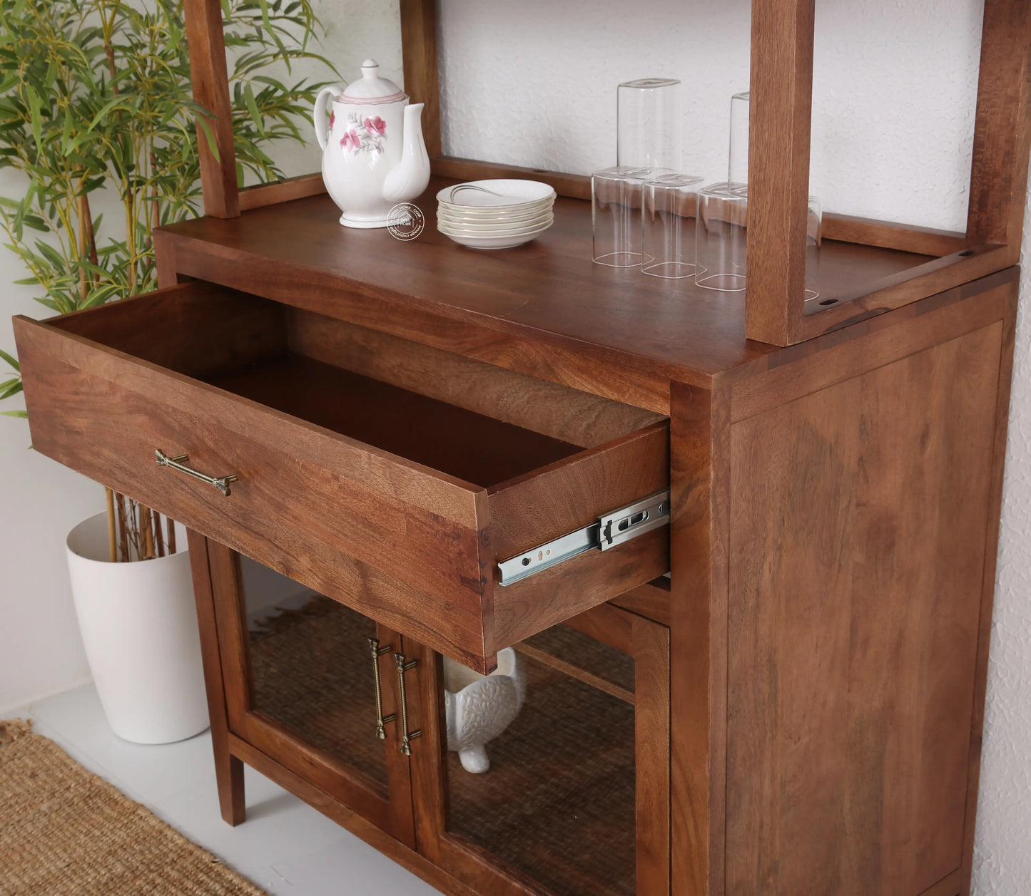 Minion glass wooden 4 door bar cabinet with drawer - Opelhome