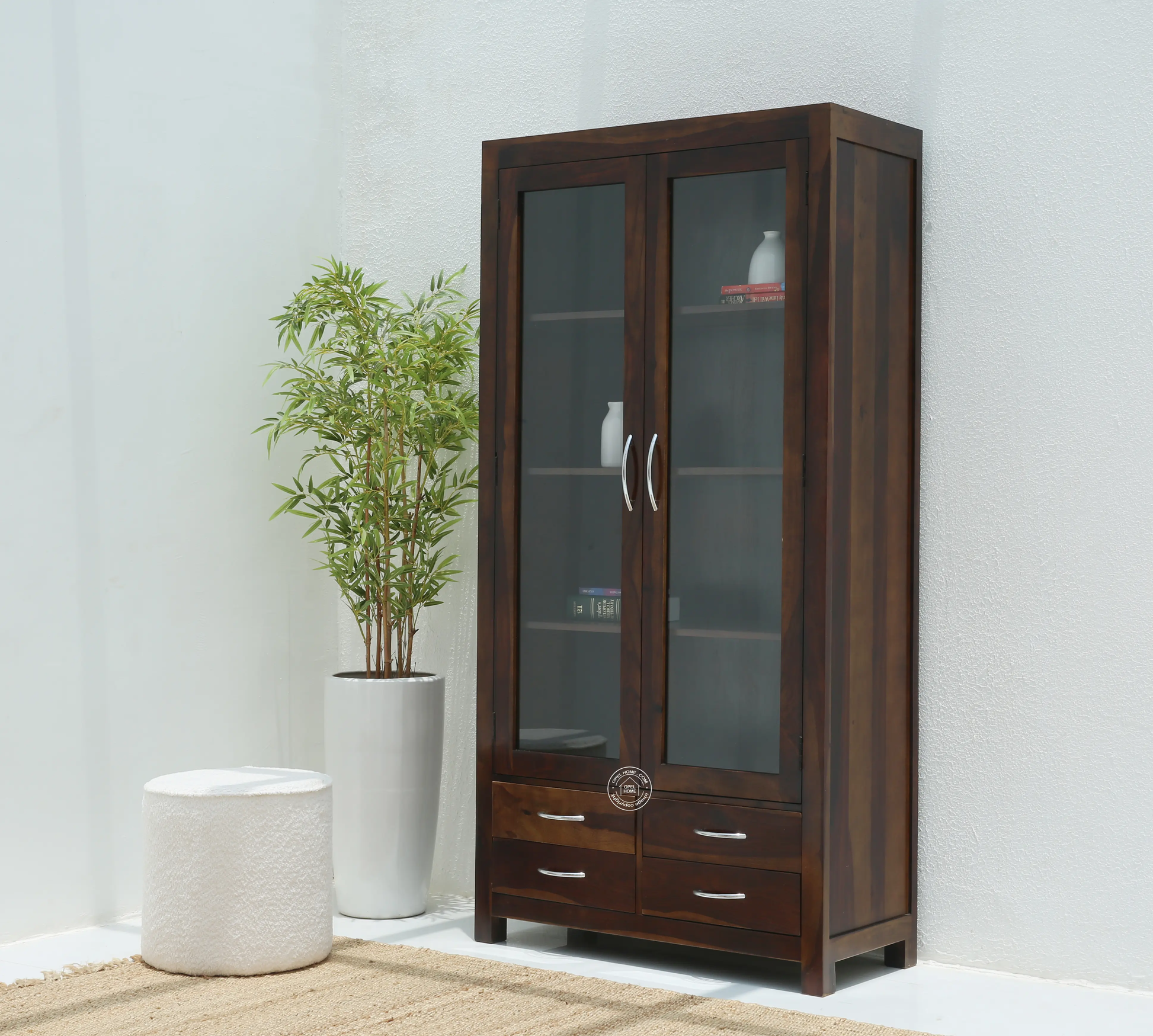 Nestor Wooden Display Shelf – Solid Rose Wood, Walnut Finish | Opelhome UAE - Opelhome