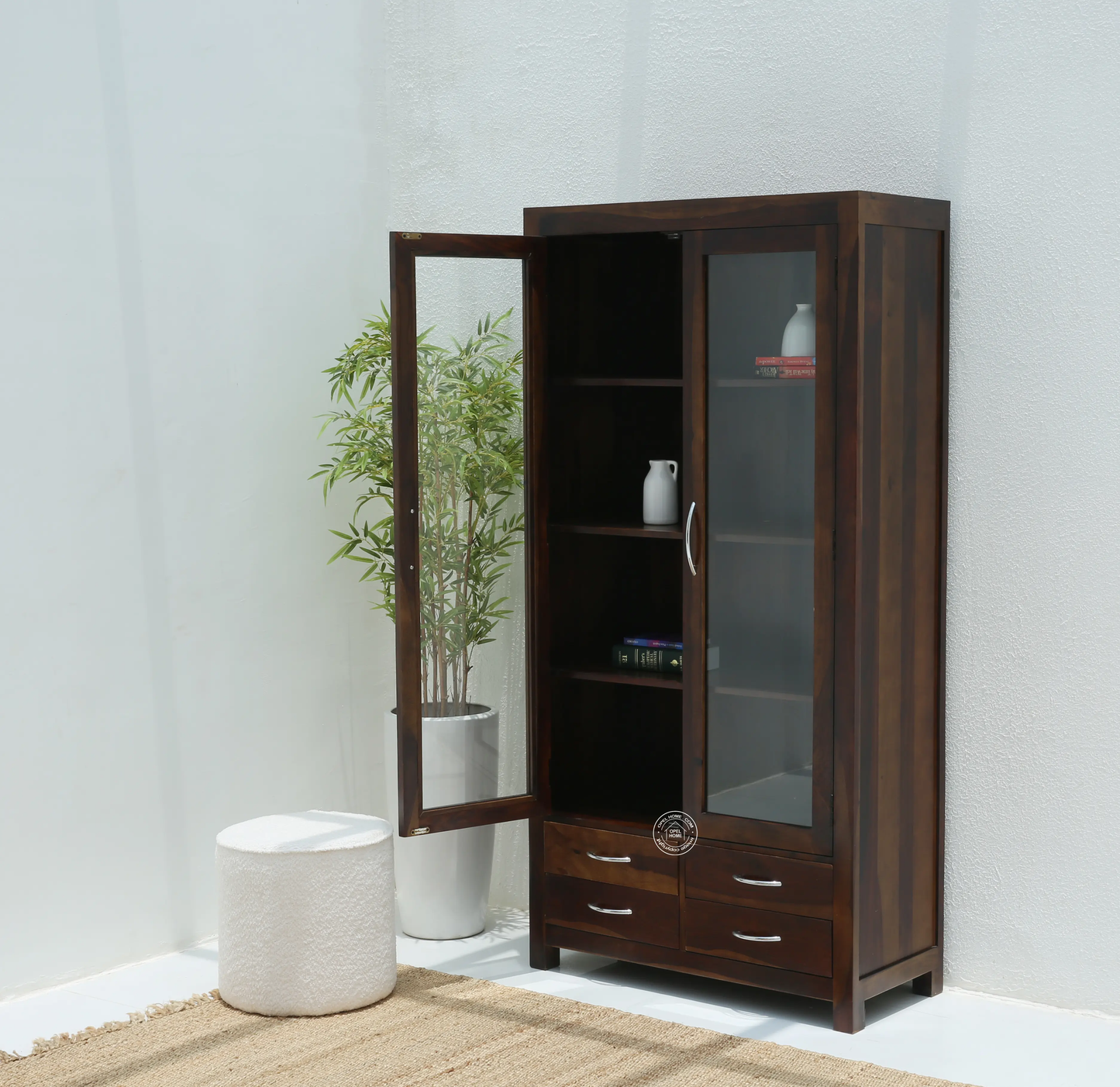 Nestor Wooden Display Shelf – Solid Rose Wood, Walnut Finish | Opelhome UAE - Opelhome