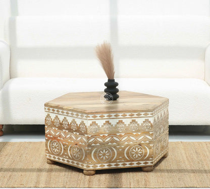 Nordik Wooden Carved Coffee Table