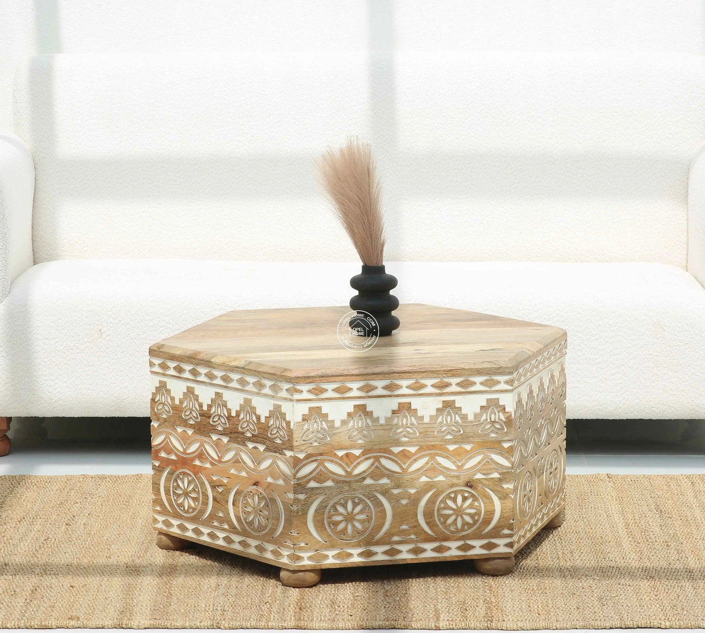 Nordik Wooden Carved Coffee Table