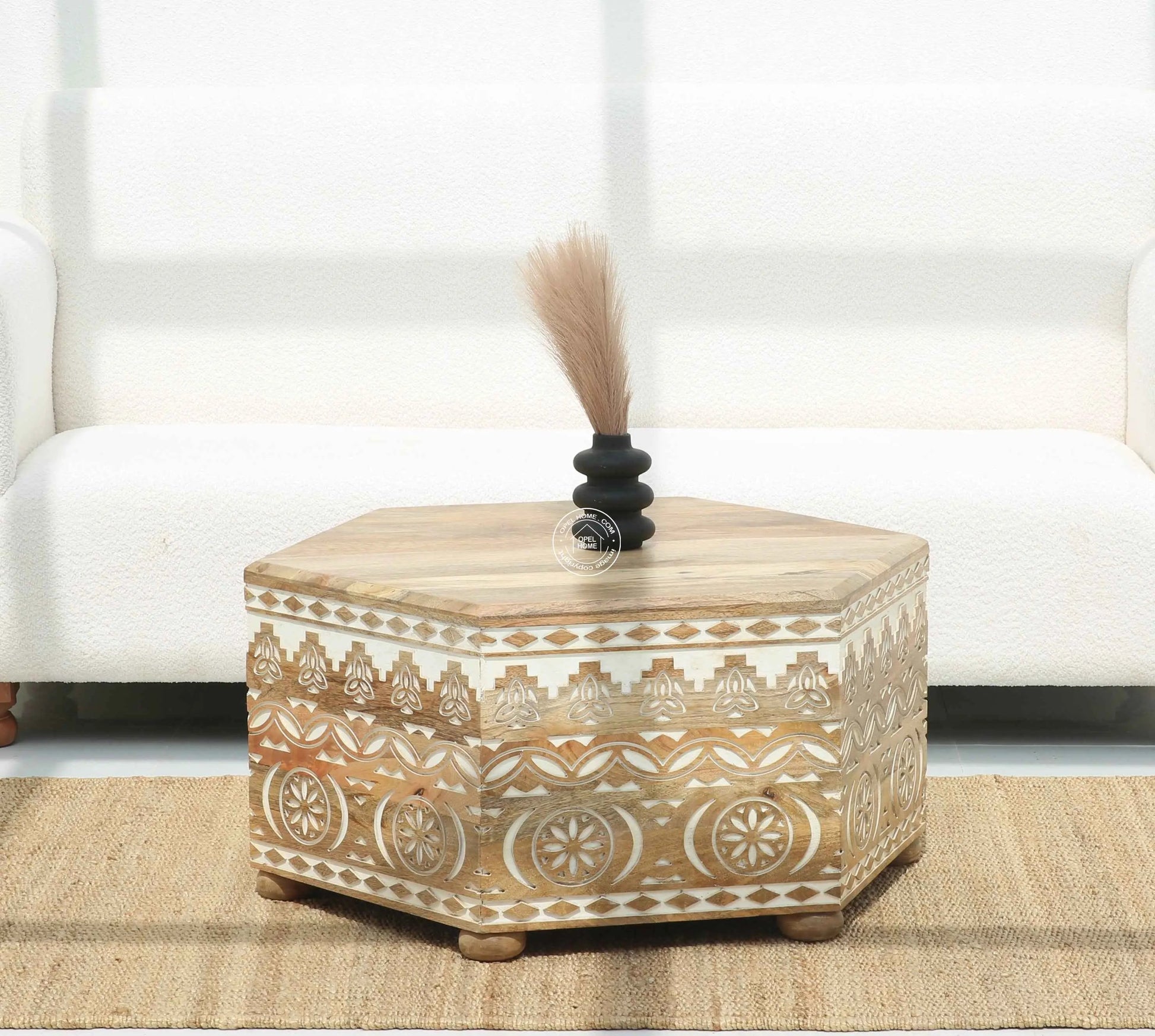 Nordik Wooden Carved Coffee Table