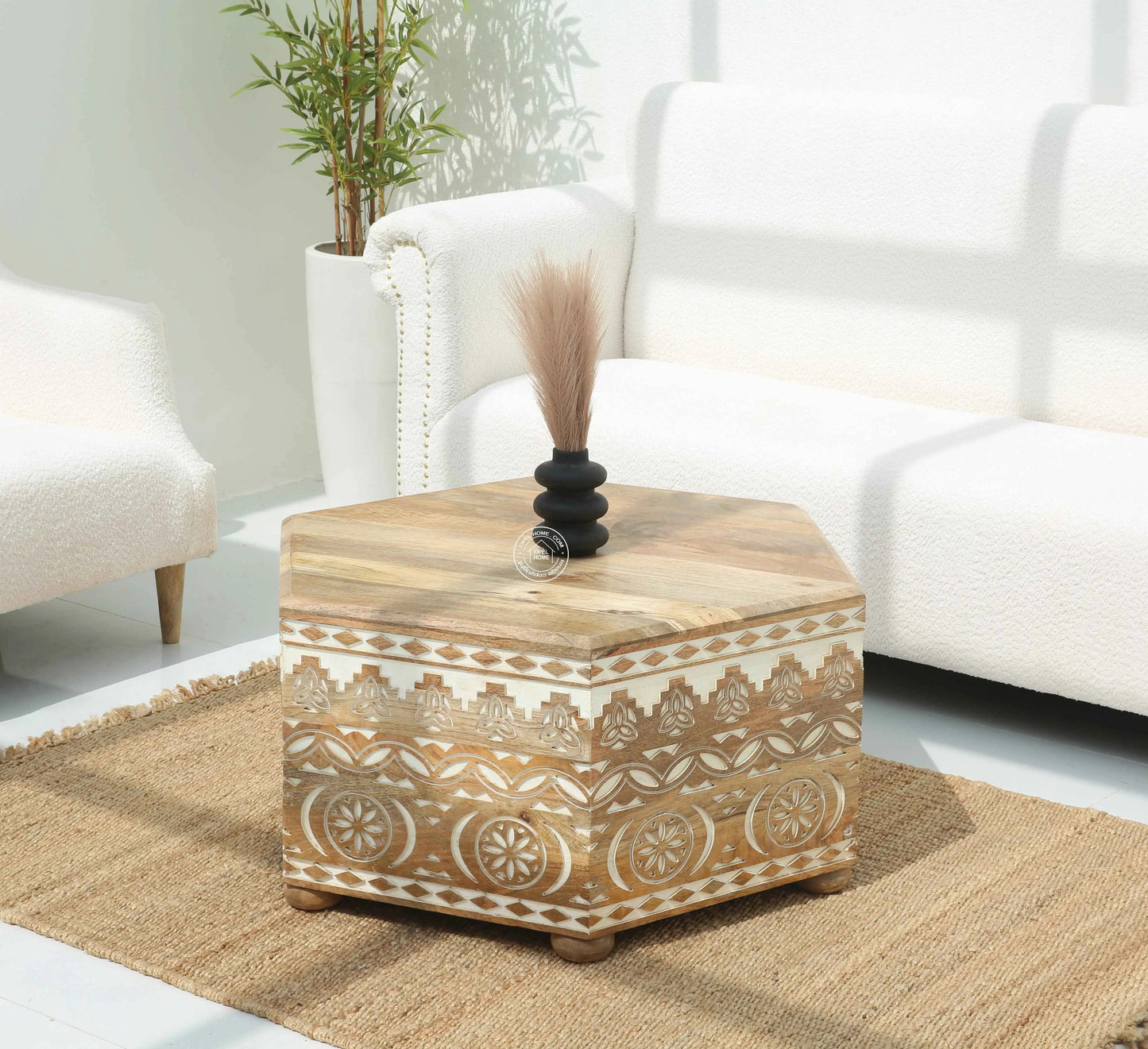 Nordik Wooden Carved Coffee Table