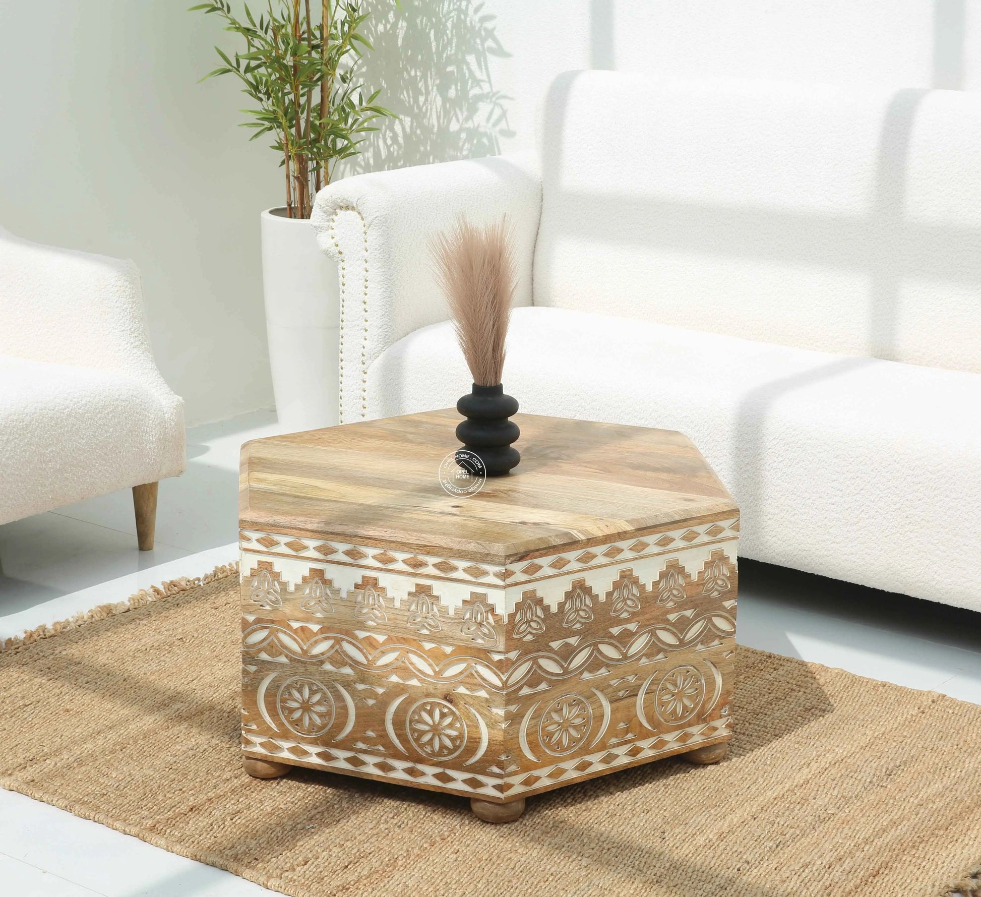 Nordik Wooden Carved Coffee Table