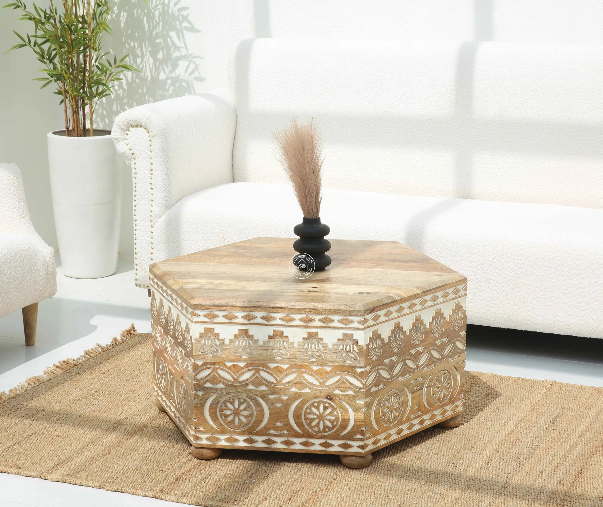 Nordik Wooden Carved Coffee Table