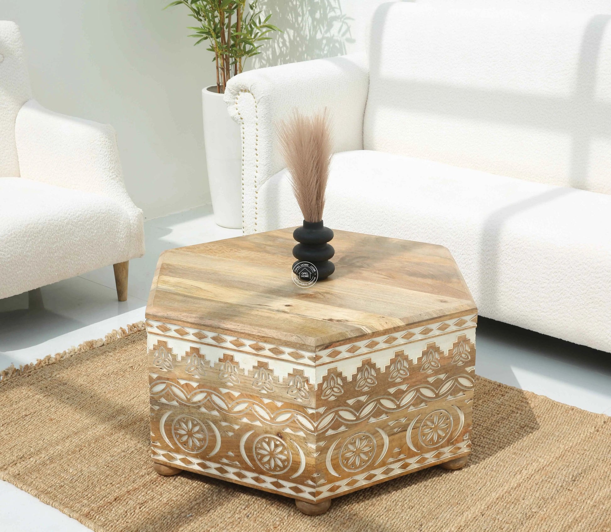 Nordik Wooden Carved Coffee Table