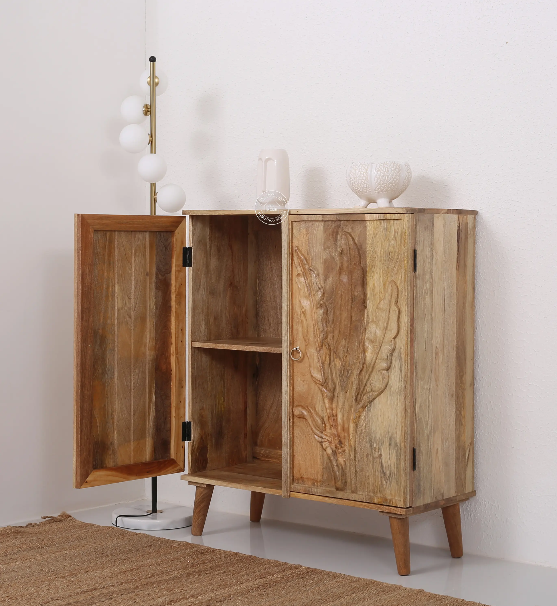 Nova Wooden Sideboard – 2 Doors, Solid Mango Wood, Natural Finish | Opelhome UAE