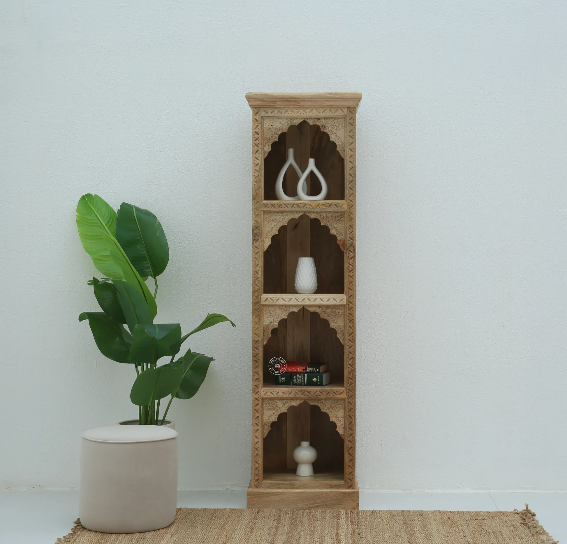 Nuvo Wooden Display Shelves Unit – Solid Mango Wood, Natural Finish | Opelhome UAE - Opelhome