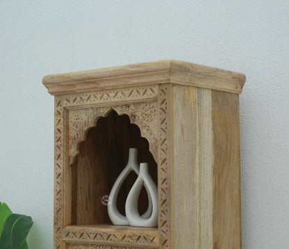 Nuvo Wooden Display Shelves Unit – Solid Mango Wood, Natural Finish | Opelhome UAE - Opelhome