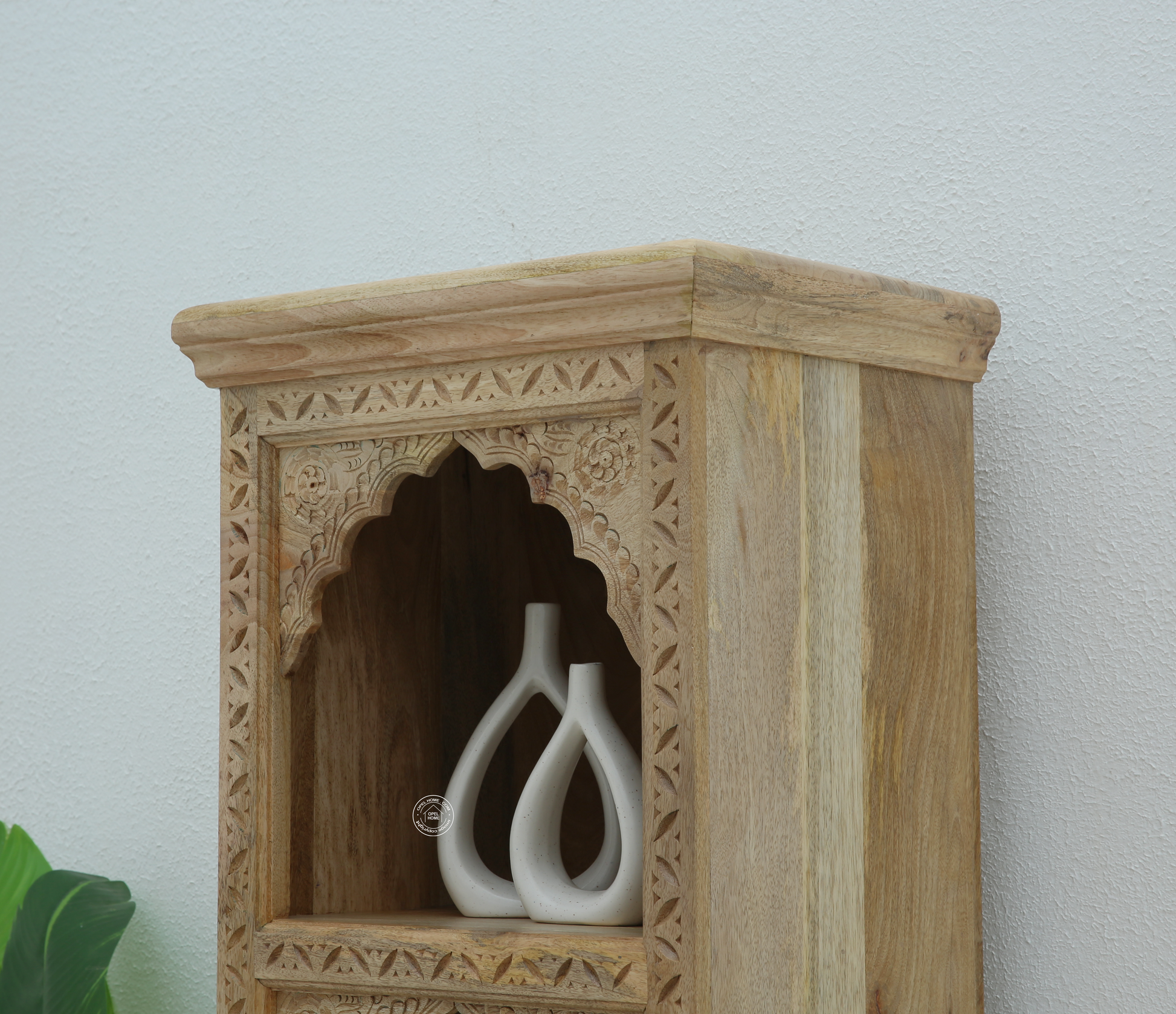 Nuvo Wooden Display Shelves Unit – Solid Mango Wood, Natural Finish | Opelhome UAE - Opelhome