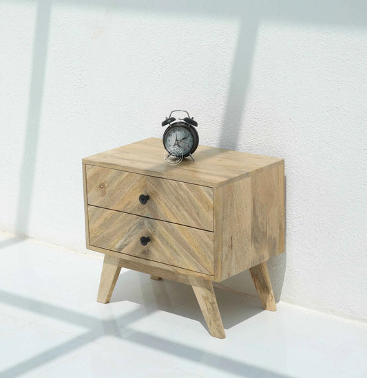 Olvera Wooden Bedside Table – Solid Mango Wood, Natural Finish | Opelhome UAE