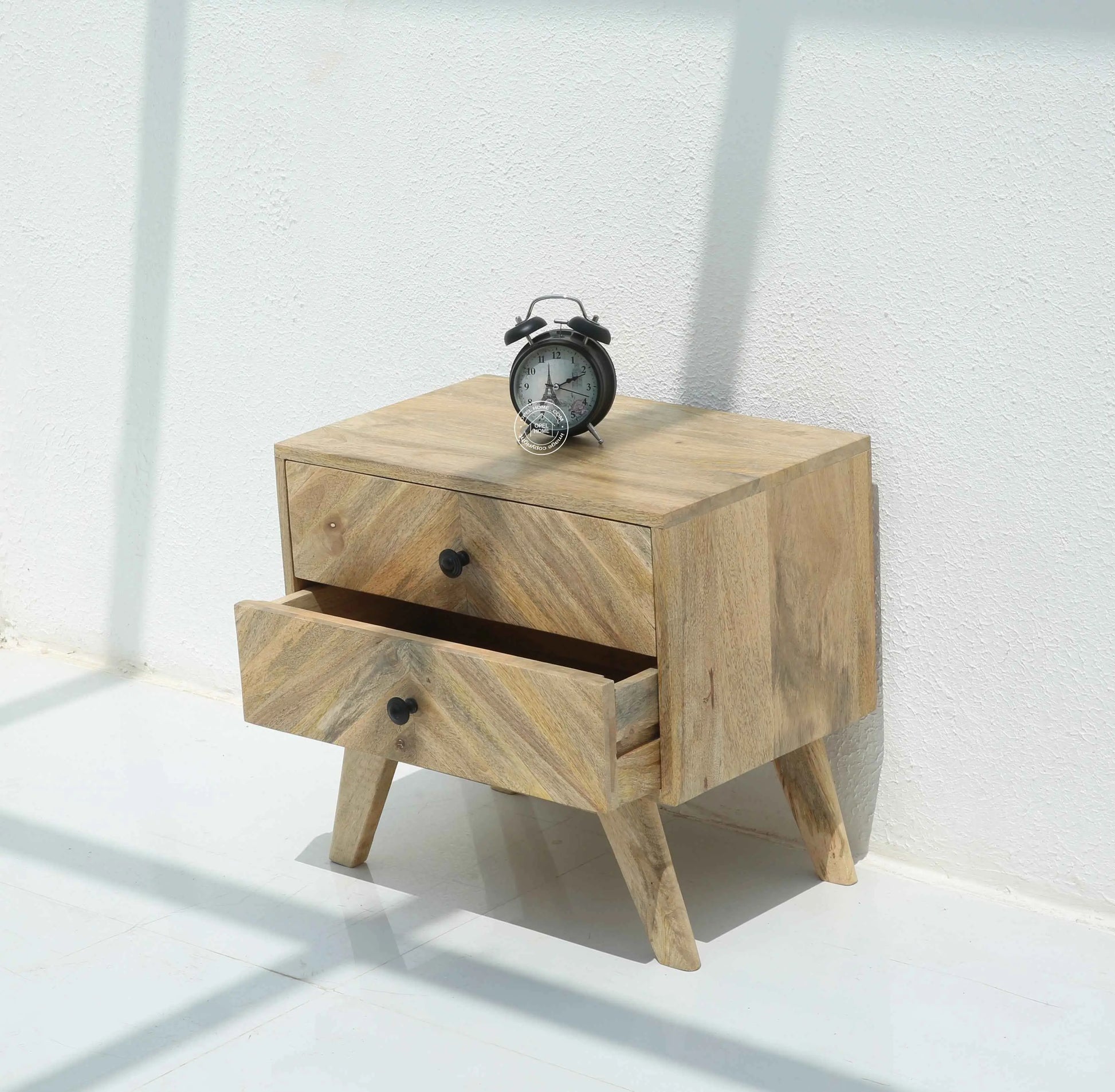 Olvera Wooden Bedside Table – Solid Mango Wood, Natural Finish | Opelhome UAE