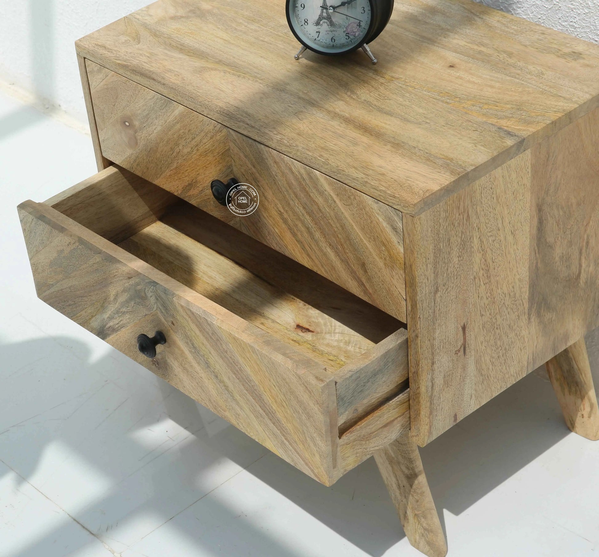 Olvera Wooden Bedside Table – Solid Mango Wood, Natural Finish | Opelhome UAE