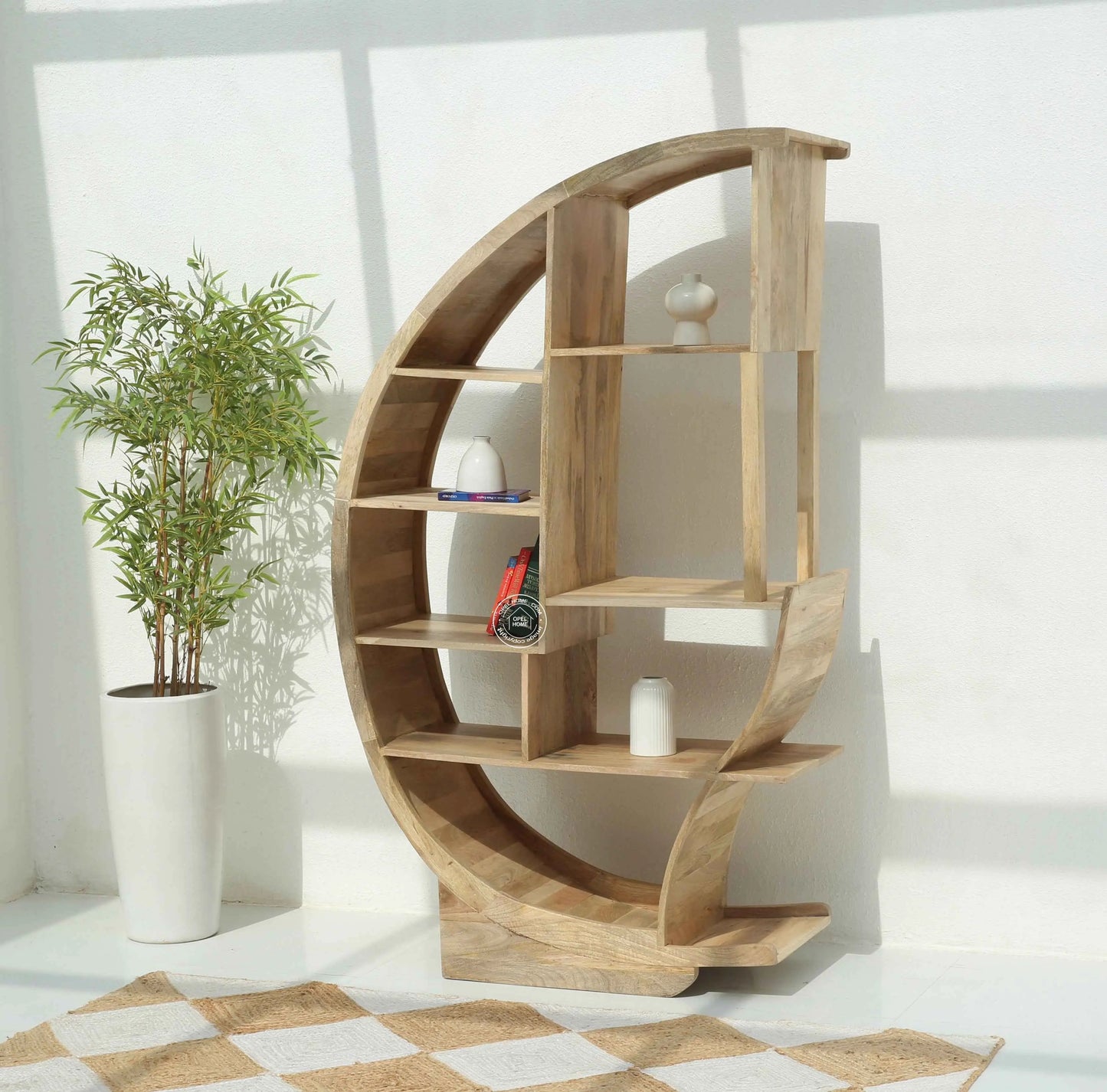 Onley Half Moon Mango Wood Shelves Unit – Solid Mango Wood, Natural Finish | Opelhome UAE