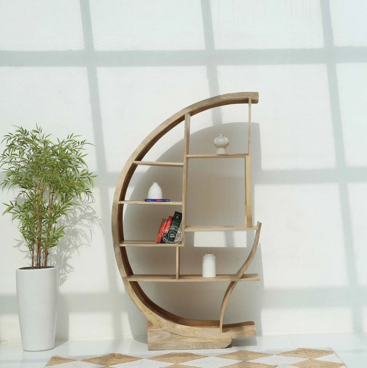 Onley Half Moon Mango Wood Shelves Unit – Solid Mango Wood, Natural Finish | Opelhome UAE