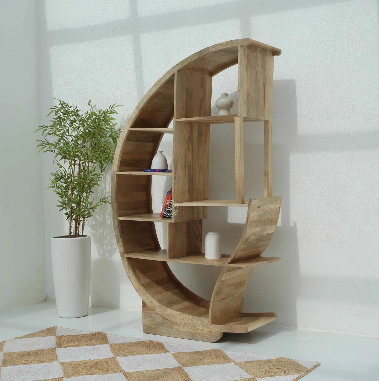 Onley Half Moon Mango Wood Shelves Unit – Solid Mango Wood, Natural Finish | Opelhome UAE