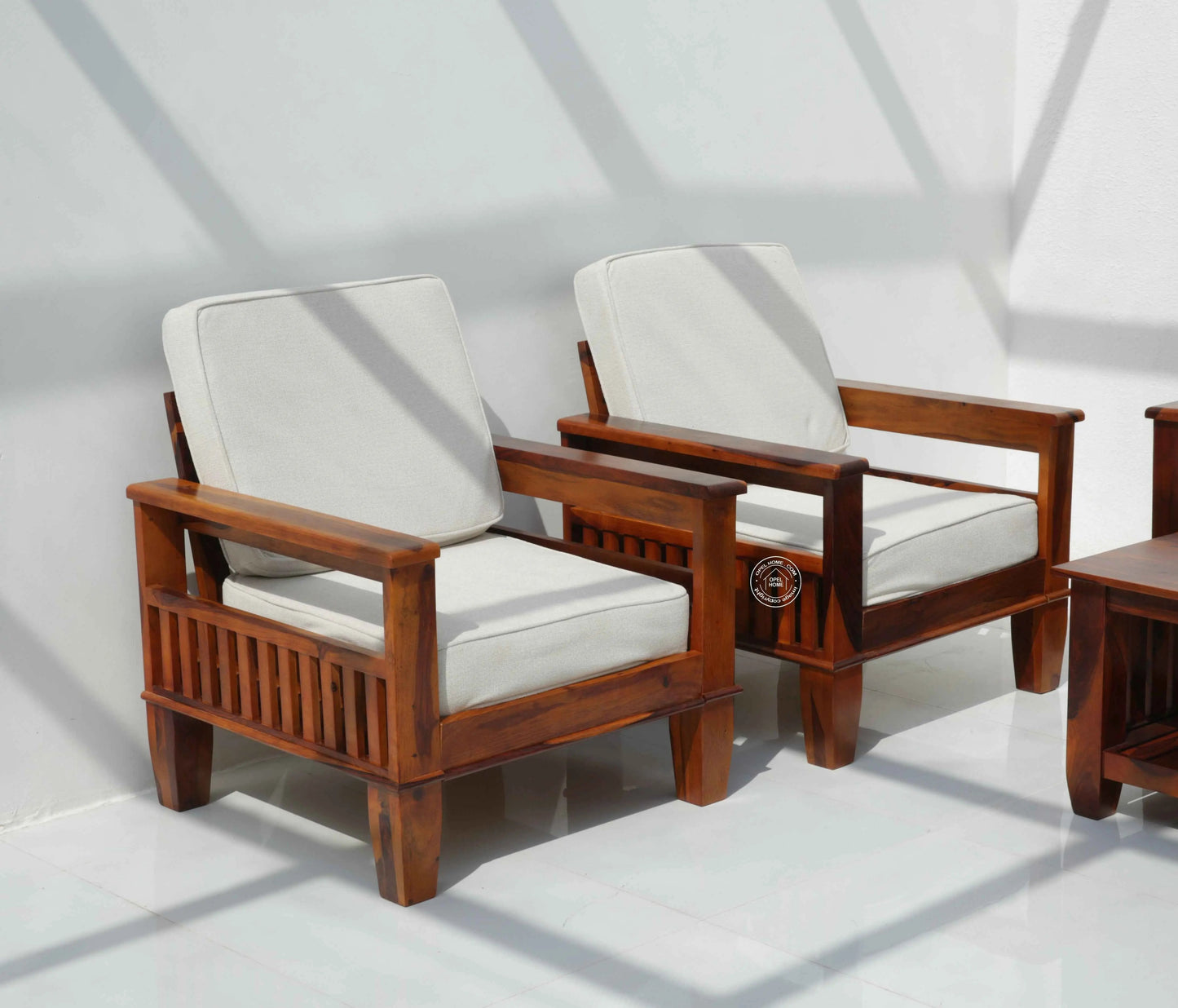 Oresta 3+1+1 Seater Wooden Sofa Set (Honey finish , Without Coffee Table) | Opelhome UAE