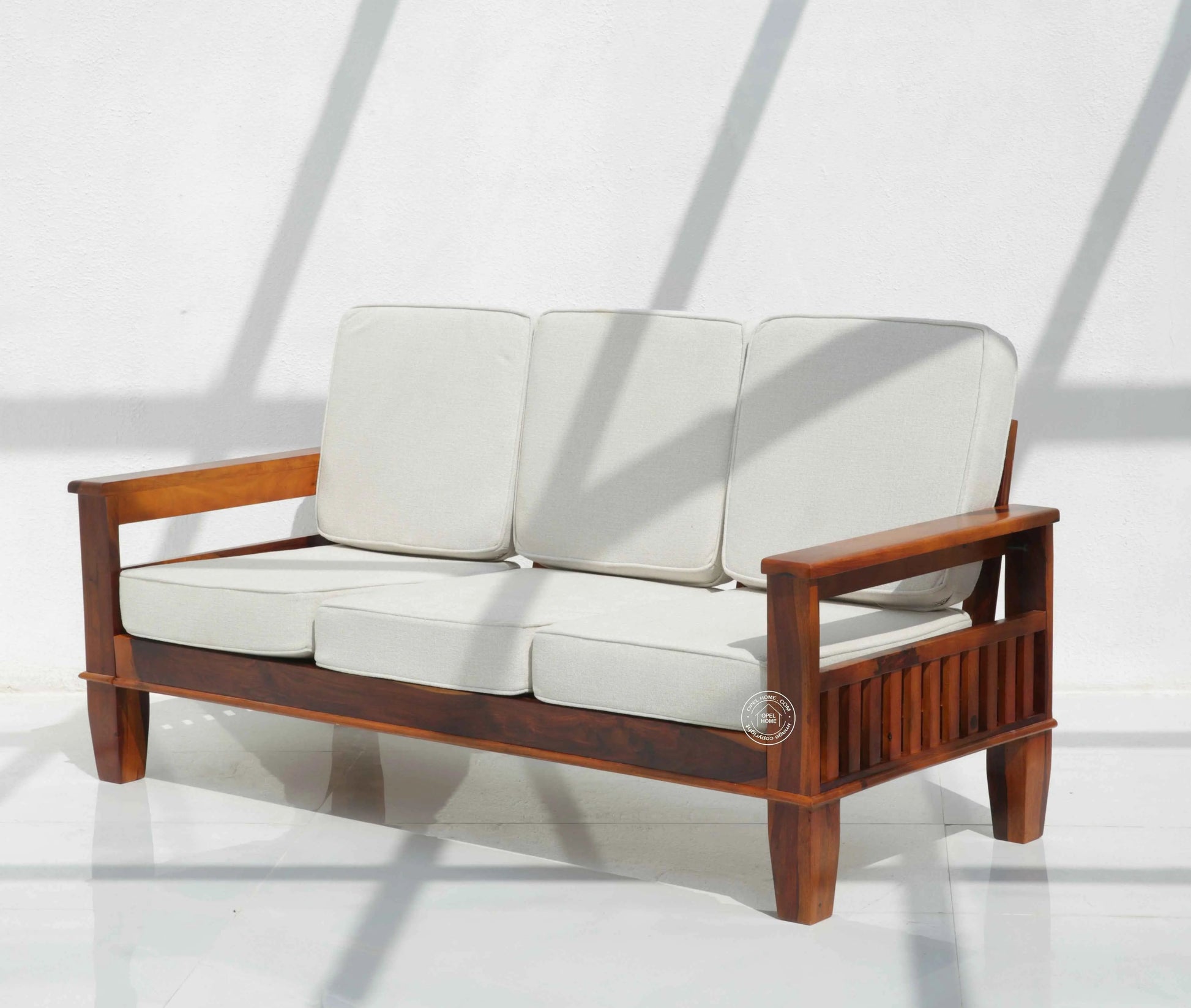 Oresta 3+1+1 Seater Wooden Sofa Set (Honey finish , Without Coffee Table) | Opelhome UAE