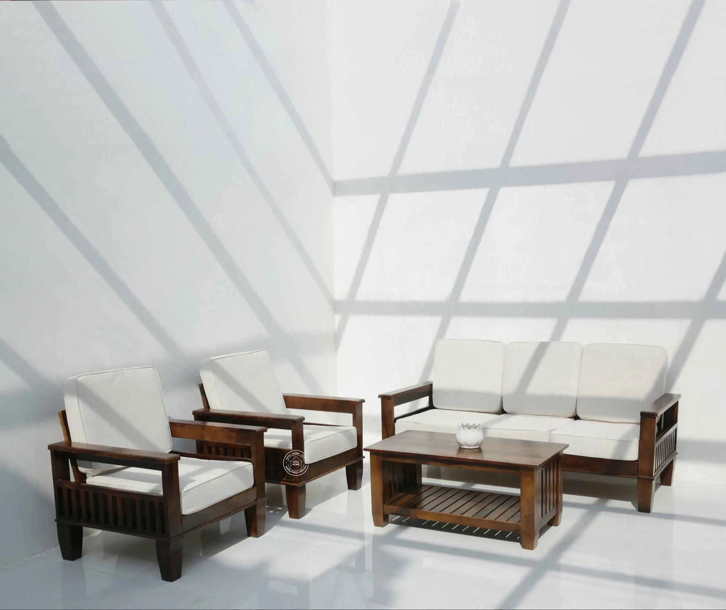 Oresta 3+1+1 Seater Wooden Sofa Set  (Walnut finish , Without Coffee Table) | Opelhome UAE