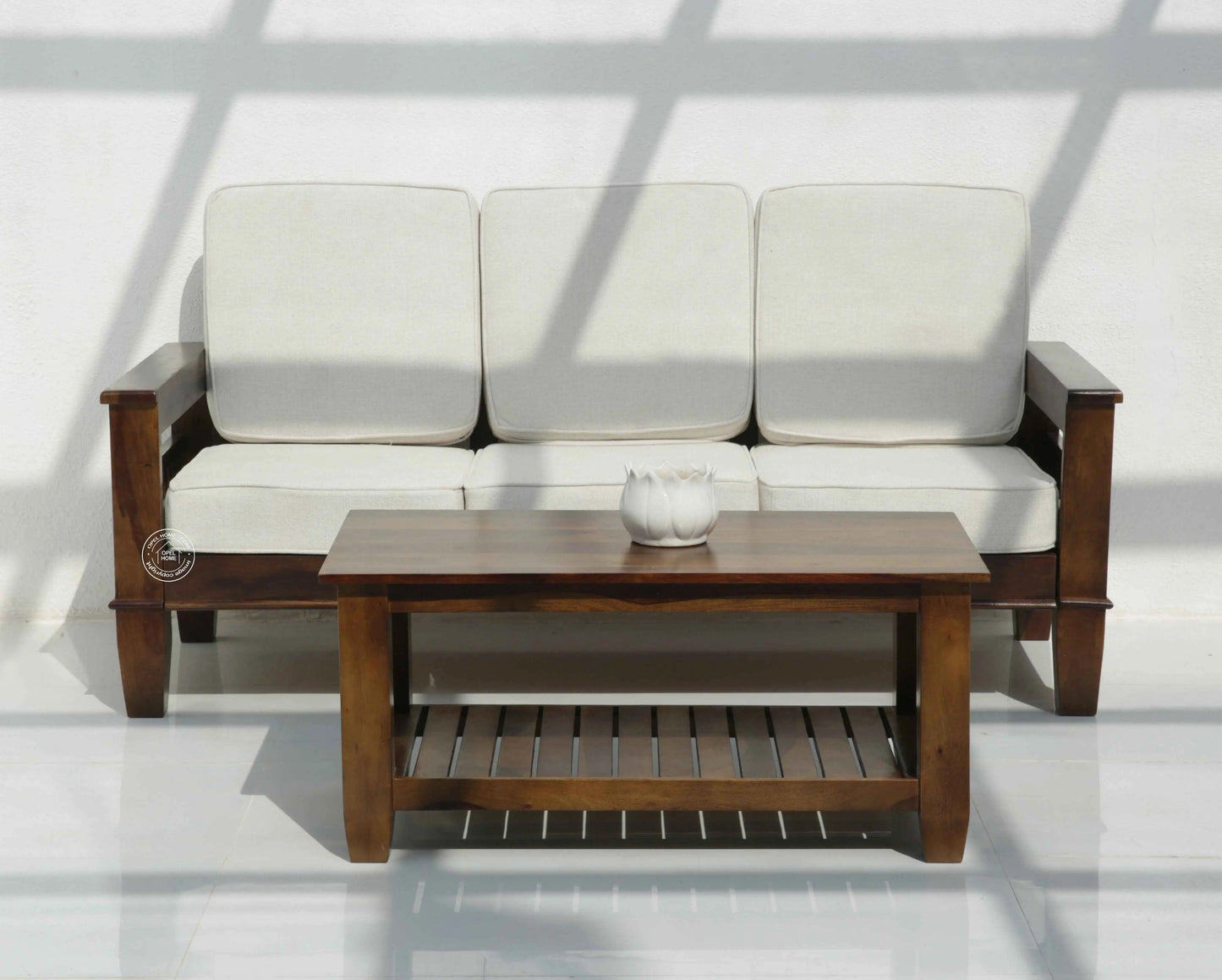 Oresta 3+1+1 Seater Wooden Sofa Set  (Walnut finish , Without Coffee Table) | Opelhome UAE