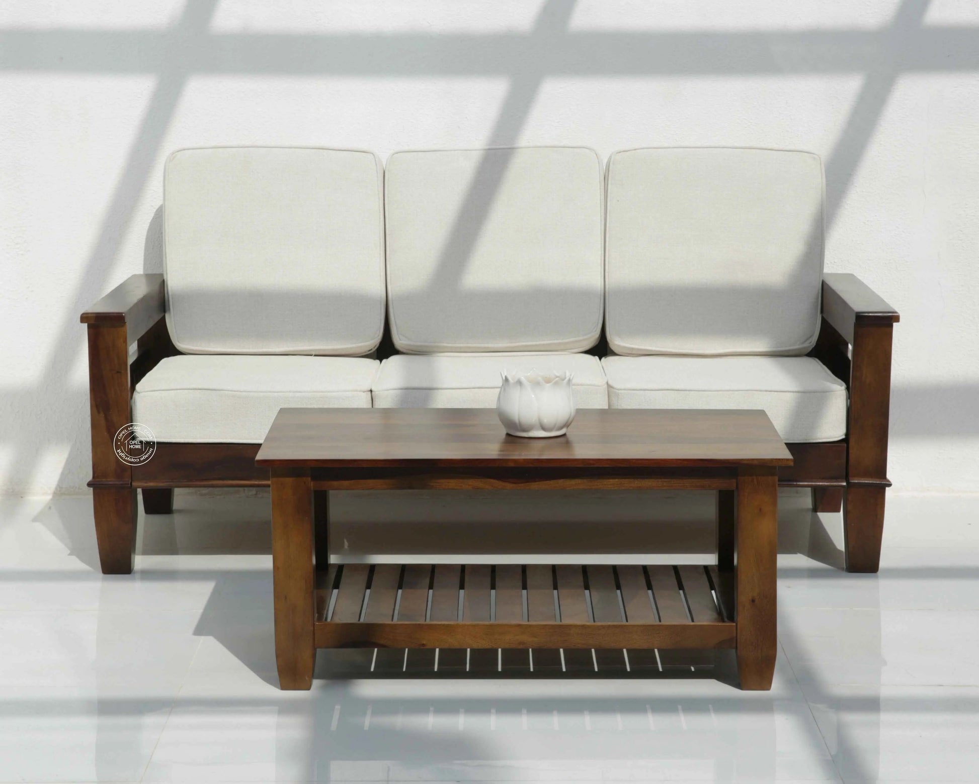 Oresta 3+1+1 Seater Wooden Sofa Set  (Walnut finish , Without Coffee Table) | Opelhome UAE