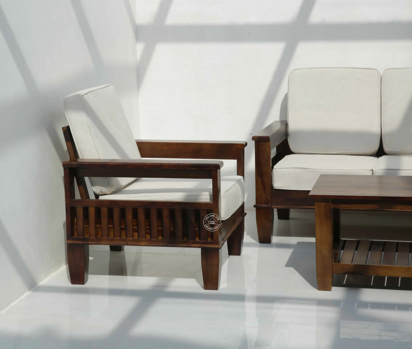 Oresta 3+1+1 Seater Wooden Sofa Set  (Walnut finish , Without Coffee Table) | Opelhome UAE