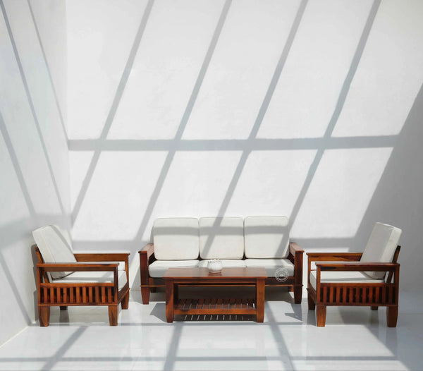 Oresta 3+1+1 Seater Wooden Sofa Set (Honey finish , Without Coffee Table) | Opelhome UAE