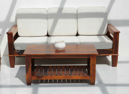 Oresta 3+1+1 Seater Wooden Sofa Set (Honey finish , Without Coffee Table) | Opelhome UAE