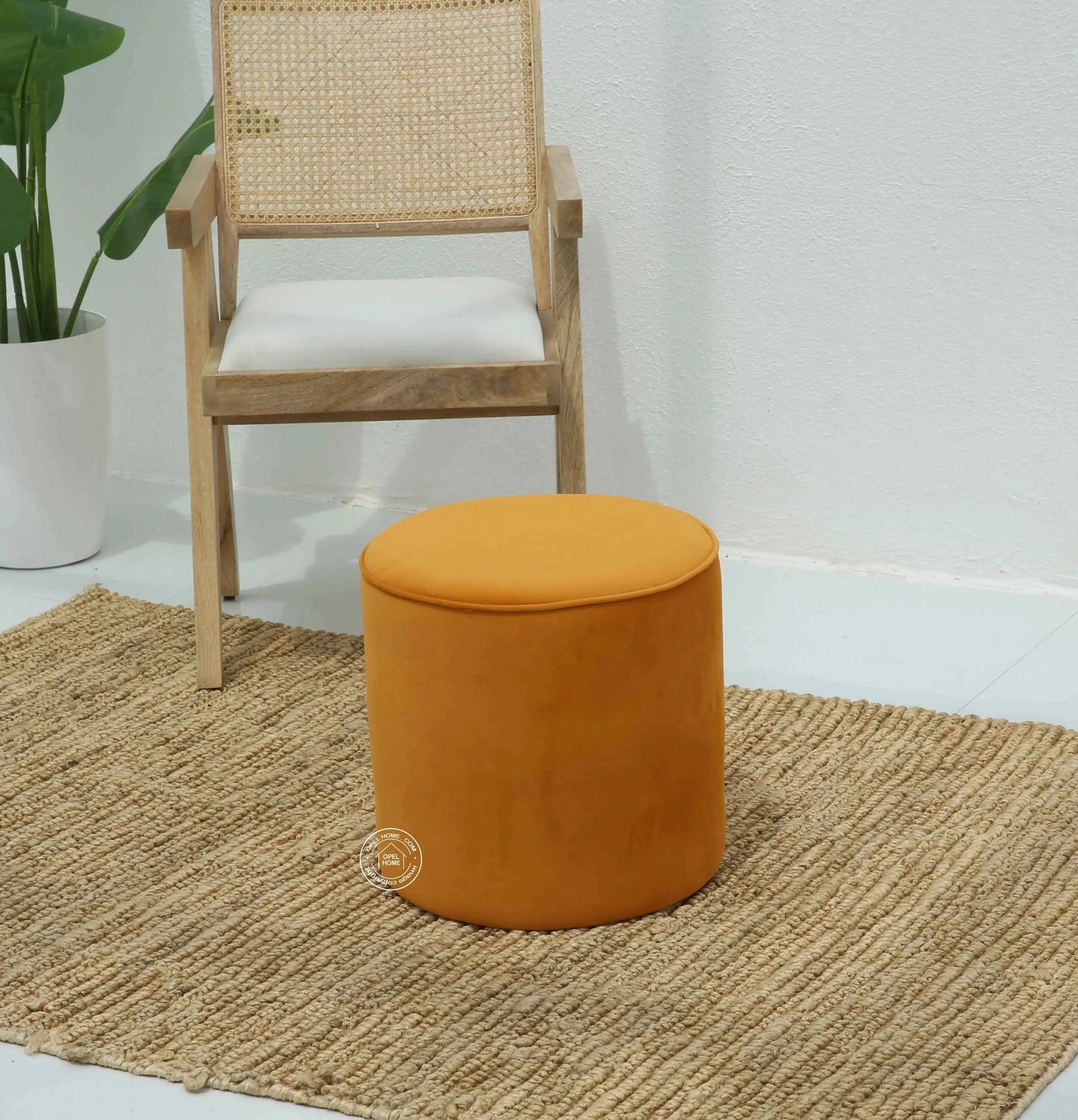 Orin Round Pouf – Cotton & Velvet Upholstery | Opelhome UAE