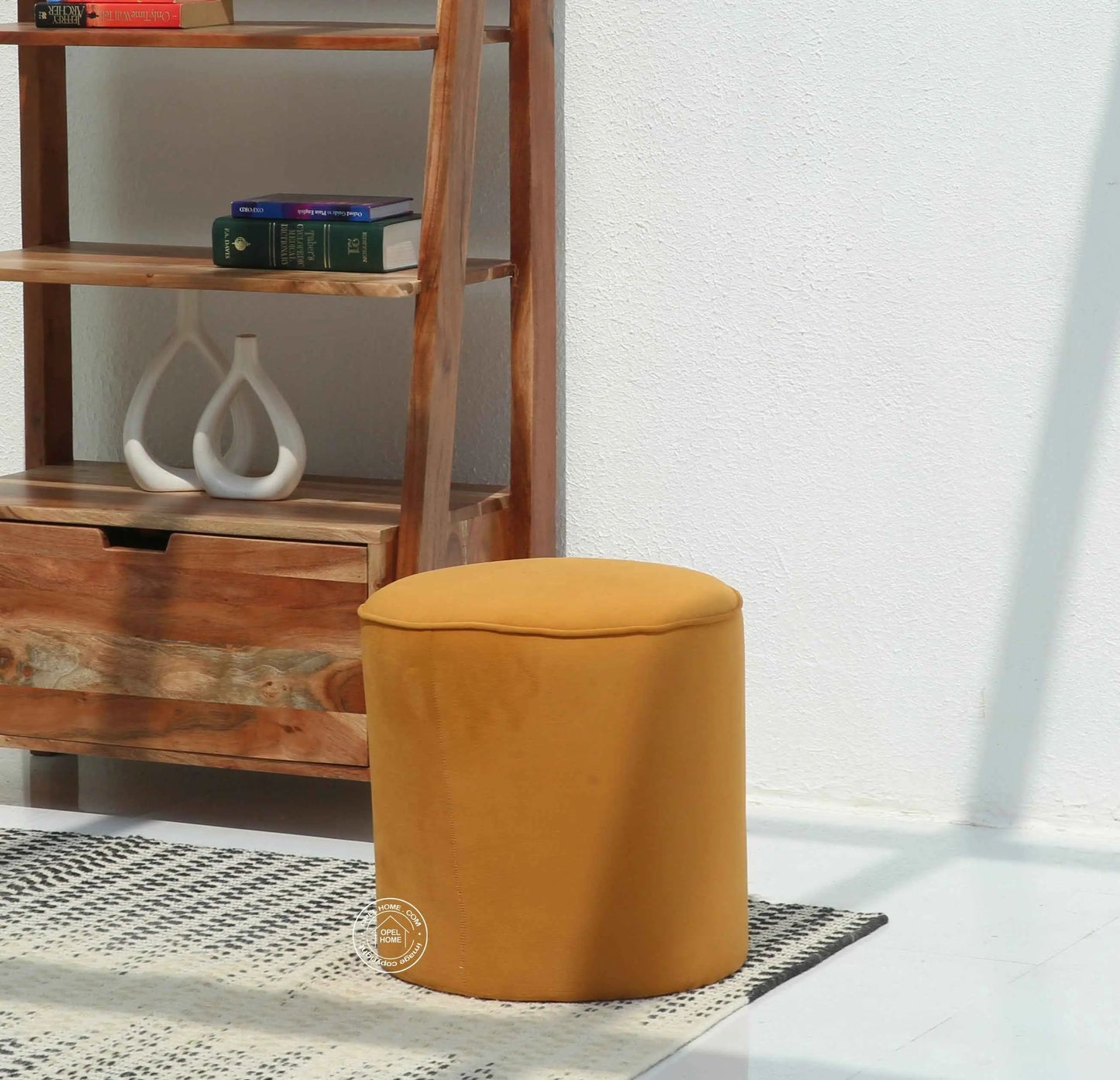 Orin Round Pouf – Cotton & Velvet Upholstery | Opelhome UAE