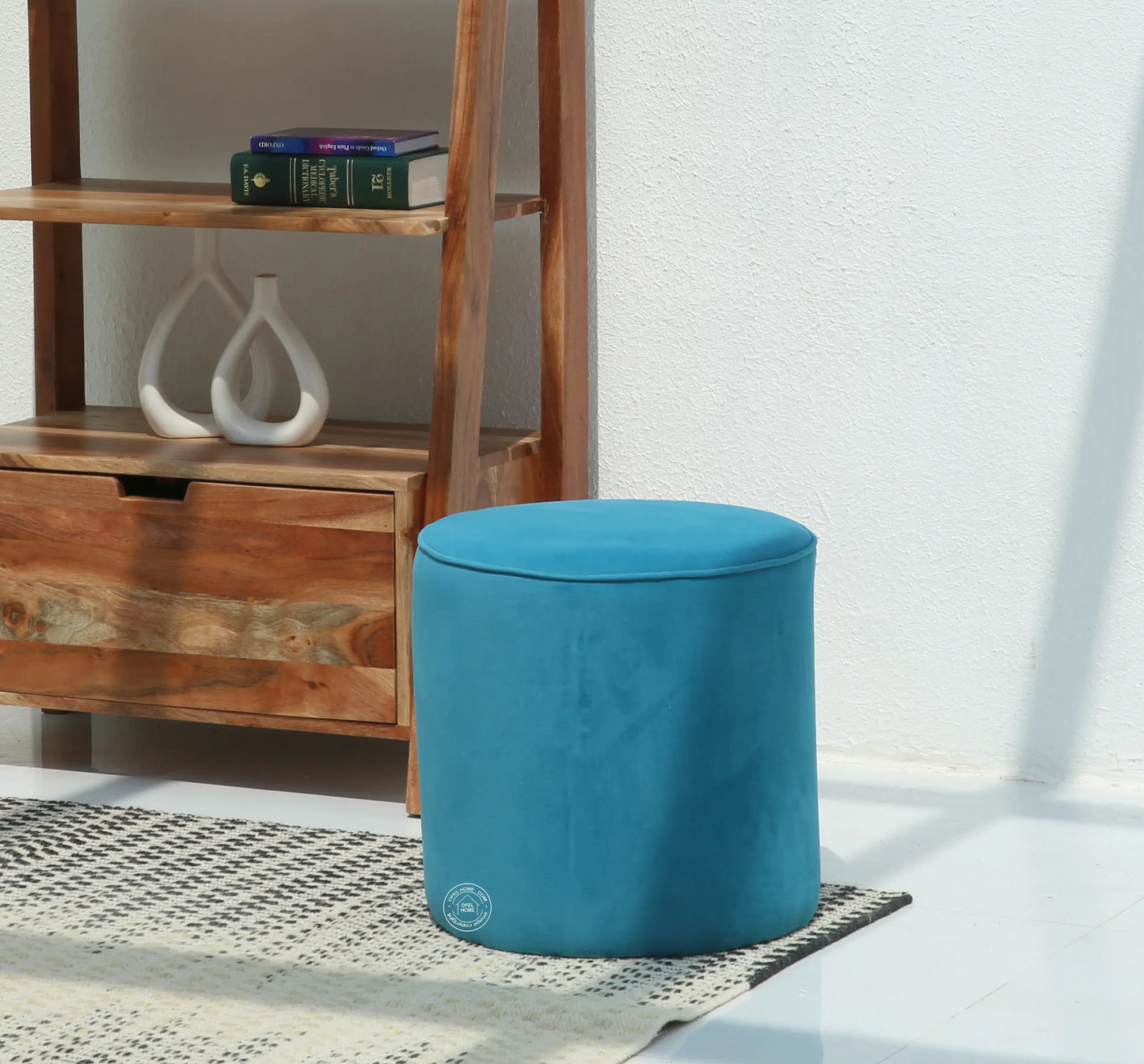 Orin Round Pouf – Light Blue Velvet upholstery | Opelhome UAE Opel Home