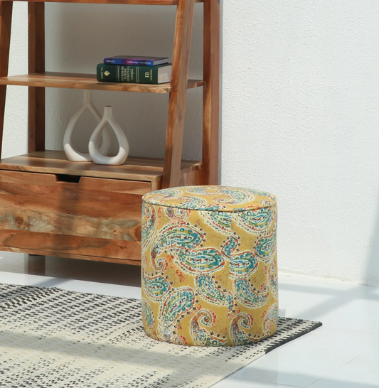 Orin Round Pouf with Printed Fabric – 40 cm | Opelhome UAE