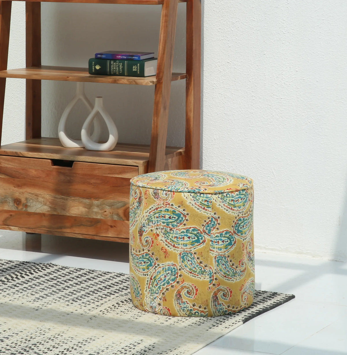 Orin Round Pouf with Printed Fabric – 40 cm | Opelhome UAE Opel Home