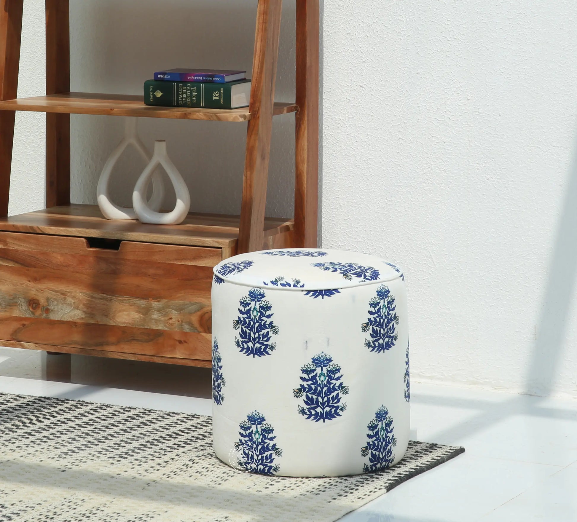Orin Round Pouf with Printed Fabric – 40 cm | Opelhome UAE Opel Home