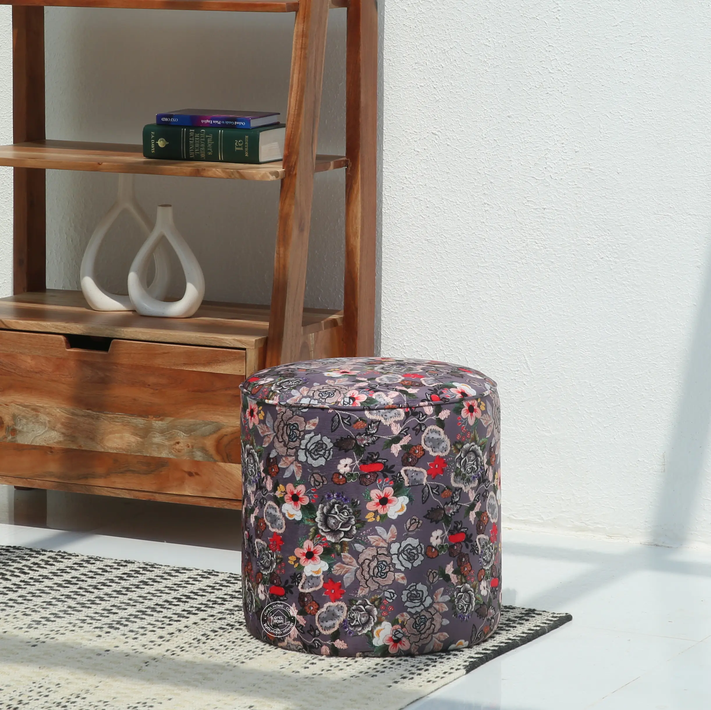 Orin Round Pouf with Printed Fabric – 40 cm | Opelhome UAE