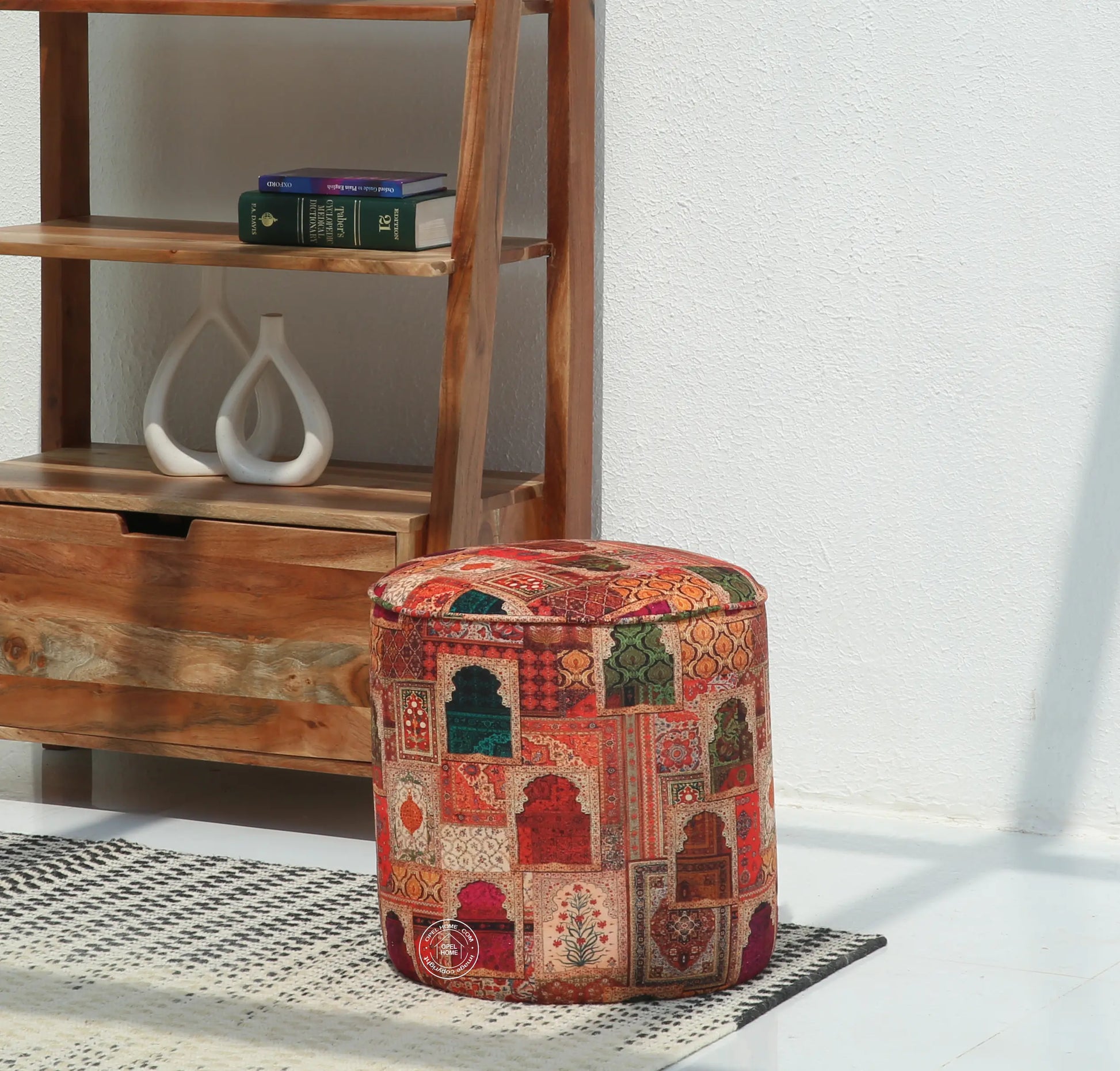 Orin Round Pouf with Printed Fabric – 40 cm | Opelhome UAE Opel Home