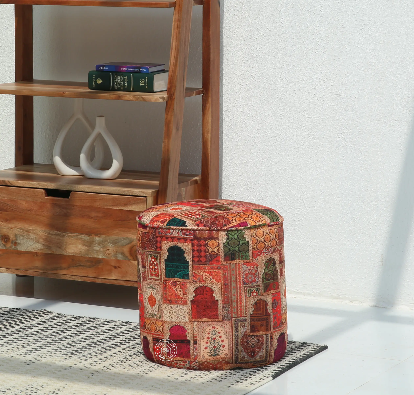 Orin Round Pouf with Printed Fabric – 40 cm | Opelhome UAE