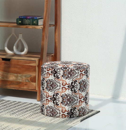 Orin Round Pouf with Printed Fabric – 40 cm | Opelhome UAE