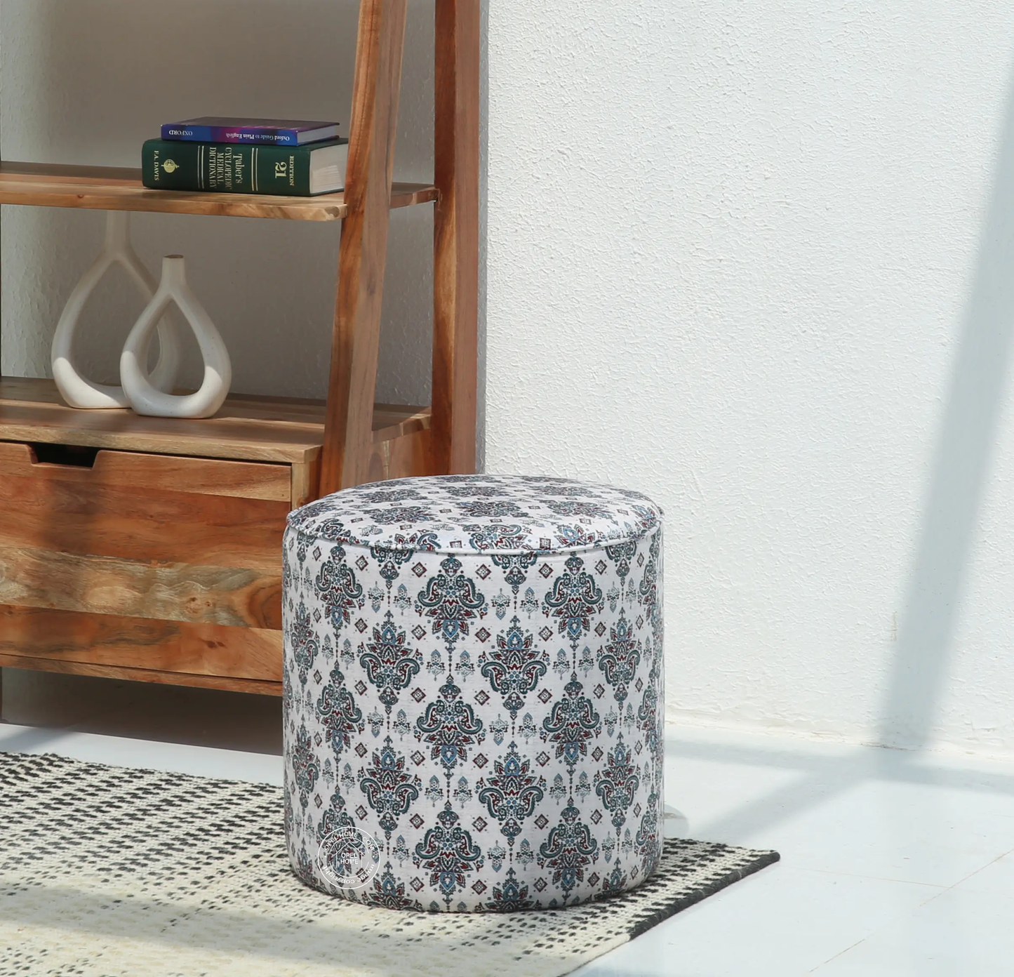 Orin Round Pouf with Printed Fabric – 40 cm | Opelhome UAE