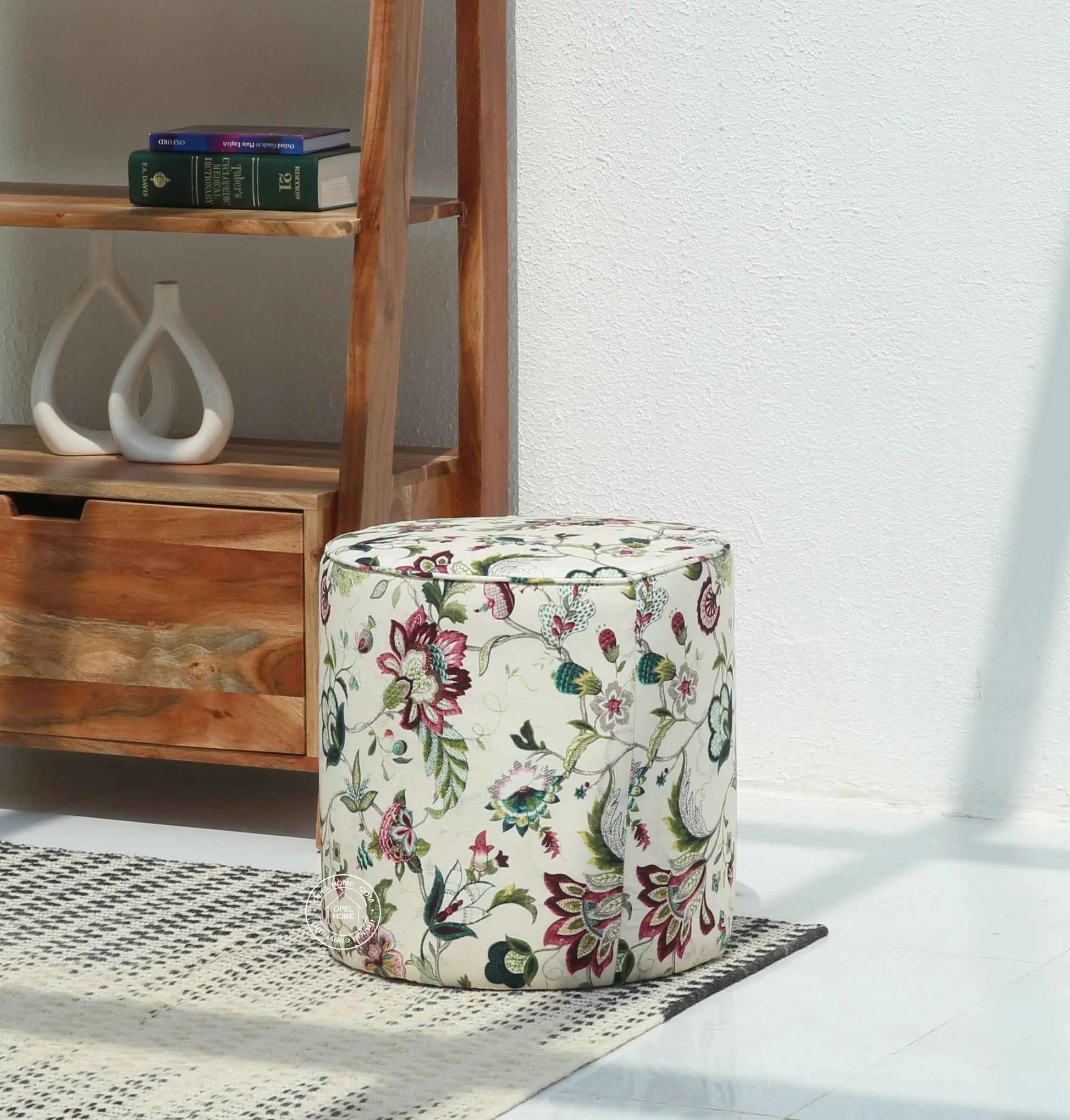 Orin Round Pouf with Printed Fabric – 40 cm | Opelhome UAE