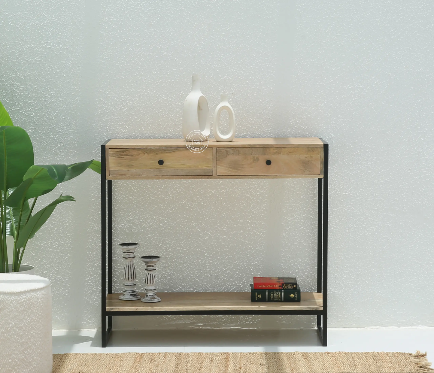 Orlina Industrial Two Drawer Wooden Desk Console - Opelhome