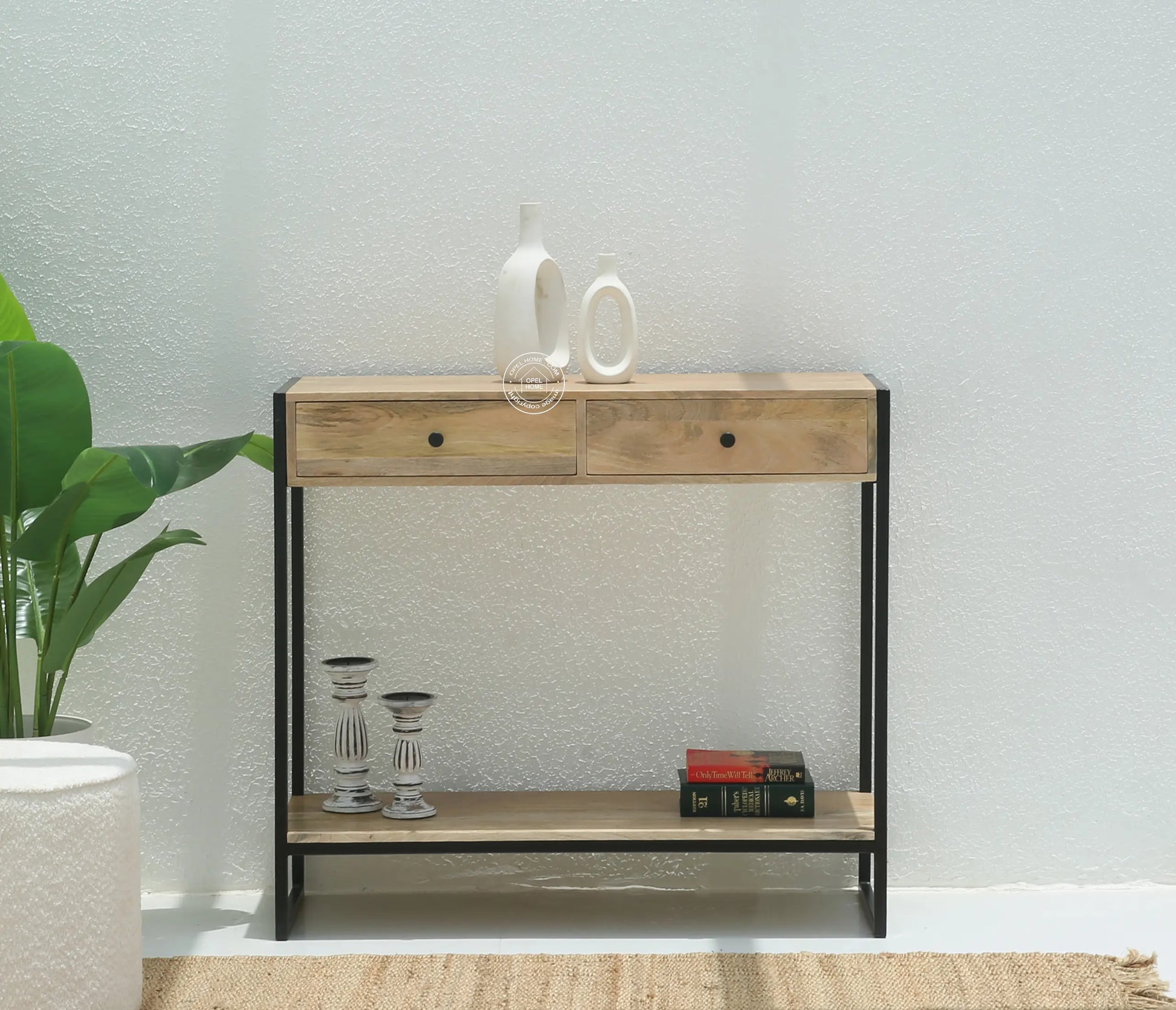 Orlina Industrial Two Drawer Wooden Desk Console - Opelhome